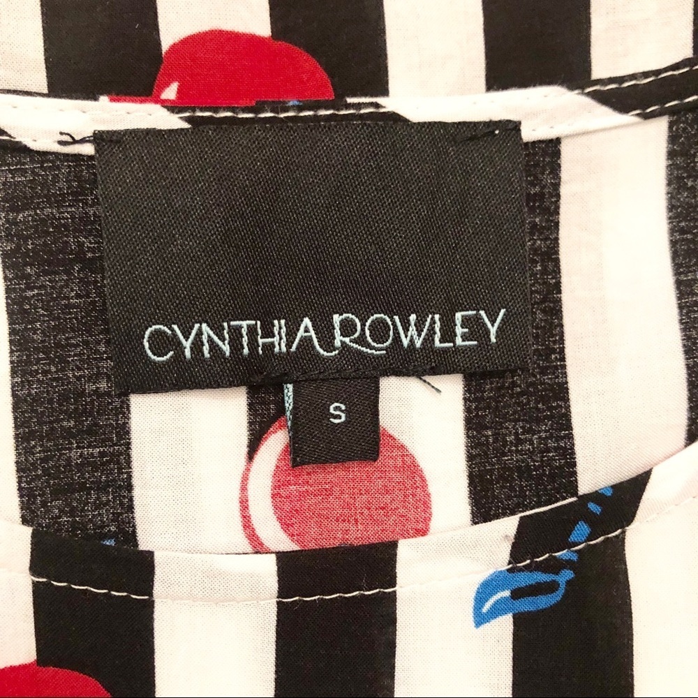 Cynthia Rowley Cherry Stripe Tie Front Top Retro Style Blouse - Picture 8 of 10